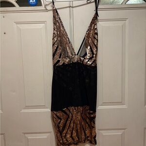 Black and Gold Sequin Dress